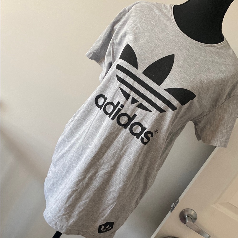 Adidas Heather Gray Tee with Black Trefoil